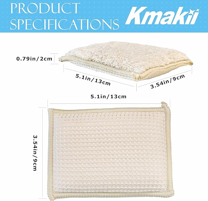 KMAKII Bamboo Kitchen SpongesDish SpongeSuper Absorbent Cleaning Sponges Pack of 12