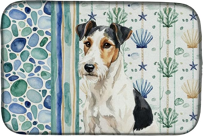 Caroline's Treasures Smooth Fox Terrier Coastal Sea Glass Dish Drying Mat Absorbent Dish Drying Mat Pad for Kitchen Counter Dish Drainer Mat for Countertop 14 x 21 Multicolor