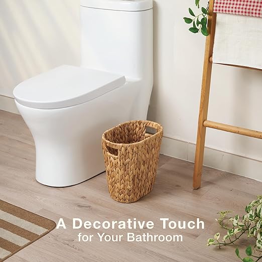 2-Pack Oval Wicker Trash Cans – Rattan Trash Can - Wicker Waste Basket for Bathroom Bedroom Office - Decorative Waste Basket (Natural Hyacinth)