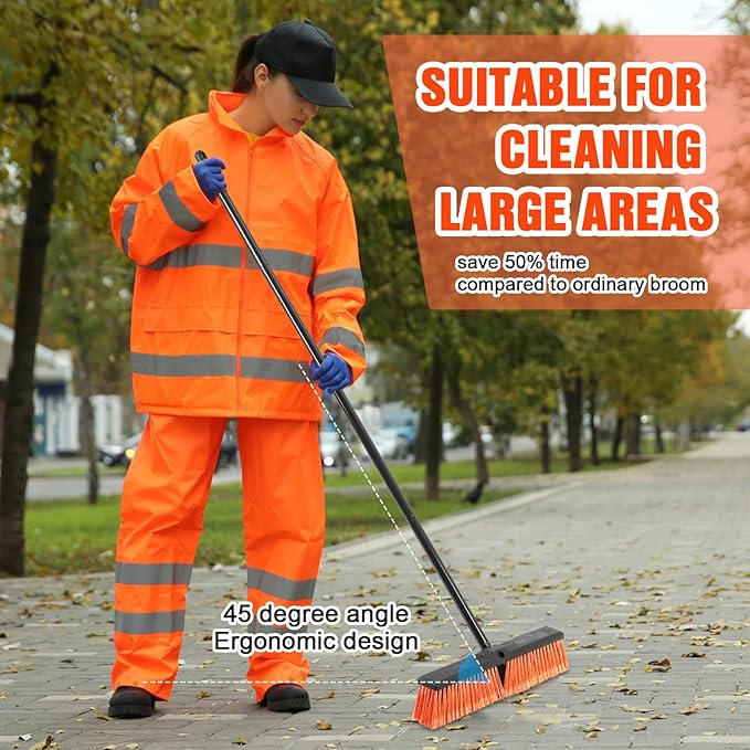 Zhehao 6 Pack 18 Inches Push Broom Outdoor Multi Surface Garden Brush Broom with Adjustable 63 Long Handle for Deck Driveway Patio Warehouse Garage Yard Concrete Floor Cleaning (Orange)
