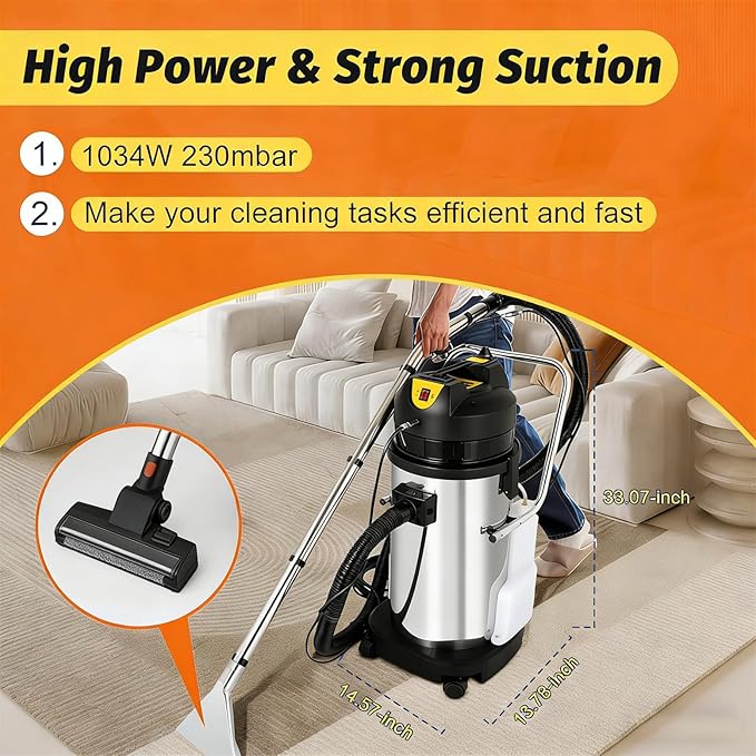 Commercial Carpet Cleaner Machine30L/40L/60L Capacity 3-in-1 Wet Dry Vacuum with 6 Attachments for Carpet Sofa Crevice 30L