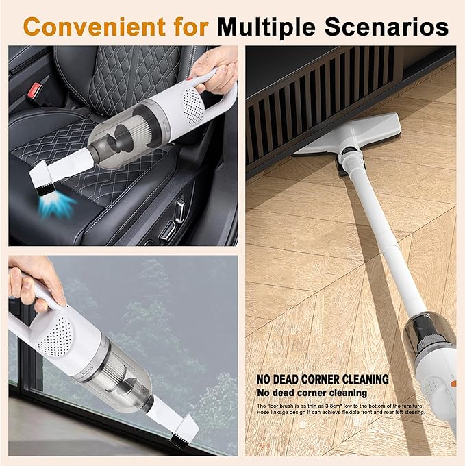 6-in-1 Lightweight Stick Vacuum Cleaner with 350W Powerful Motor Mini Portable Household Handheld Vacuum Cleaner for Domestic Hard Floors Carpets and Pet Hair(Porcelain White Corded)