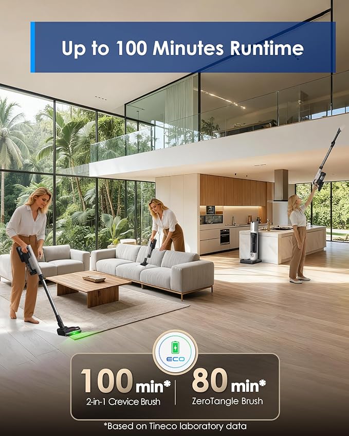 Tineco Pure ONE Station 5 Pro Cordless Vacuum Automatic Dust Collection Full-Path Self-Cleaning ZeroTangle Brush Up to 100 Minutes Runtime Stick Vacuum Cleaner for Pet Hair Carpet &amp Hard Flo