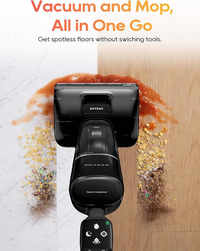 DREAME Aero Wet Dry Vacuum Cleaner All-in-ONE Vacuum Mop for Wet &amp Dry Messes 0 Hair Residue Great for Pet Owners One-Press Self-Clean 180° Lie Flat 35mins Runtime for Hard Floor Cleaning