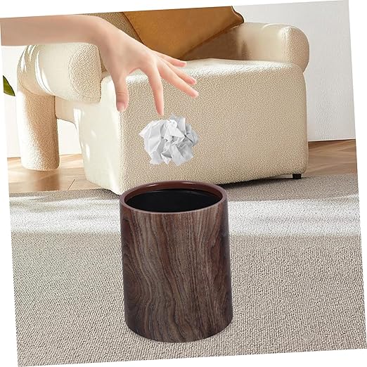 Imitation Wood Grain Capacity Trash Can for Home and Office Versatile Wastebasket for Bathroom Kitchen and Utility Room Lightweight and Easy to Clean Rubbish Bin