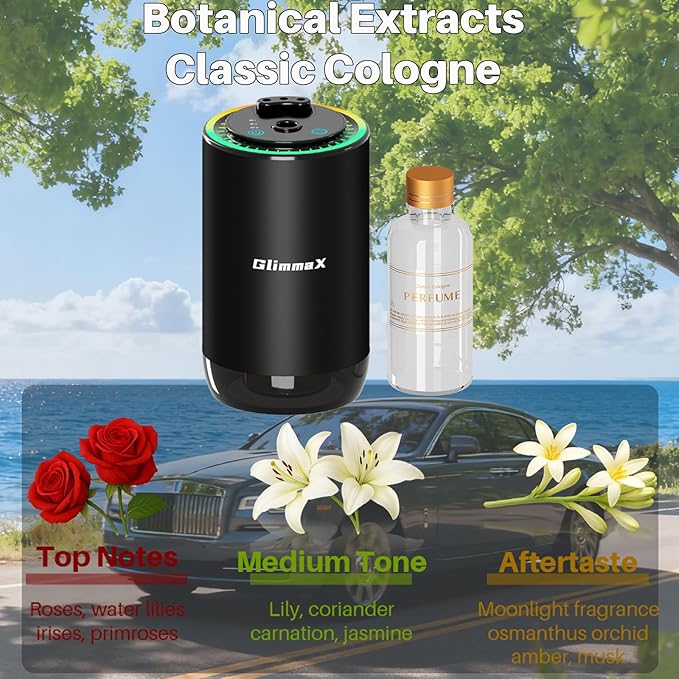 Smart Car Air Freshener Diffuser with Starry Sky Projection and 50ml Perfume Auto On/Off Intelligent 3 Adjustable Spray Modes Rechargeable Car Aroma Diffuser Cologne