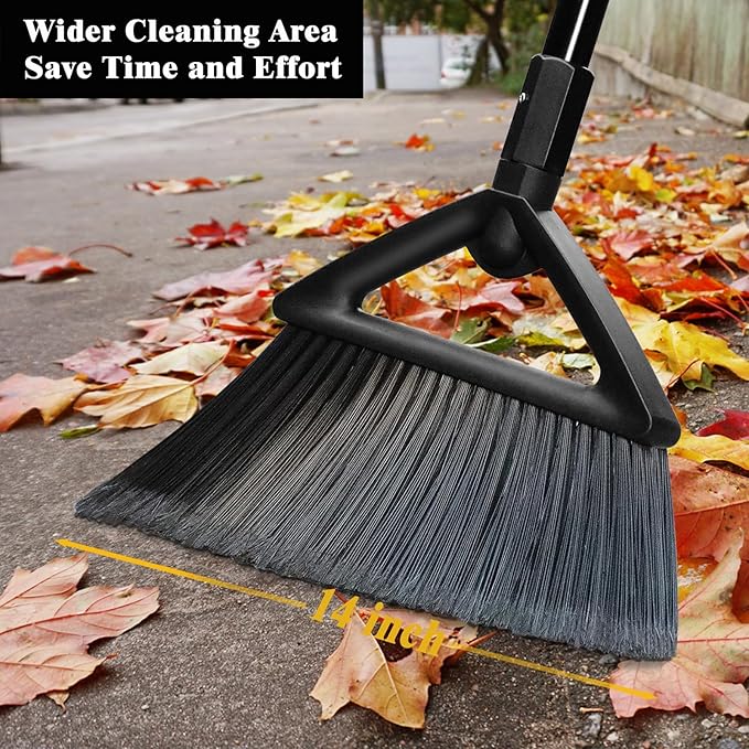 Heavy Duty Broom Outdoor Indoor Upgraded Commercial Angle Brooms Black Broom for Sweeping House Restaurant Kitchen Garage Courtyard