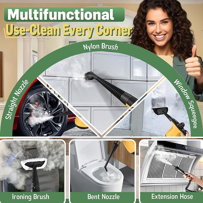 Pressurized Handheld Steam Cleaner for Home Deep Cleaning Multi-Purpose Portable Steamer for Cleaning with 11 PCS Accessories for Dirt Grease Window Car Furniture Bathroom Couch Tile and Grout