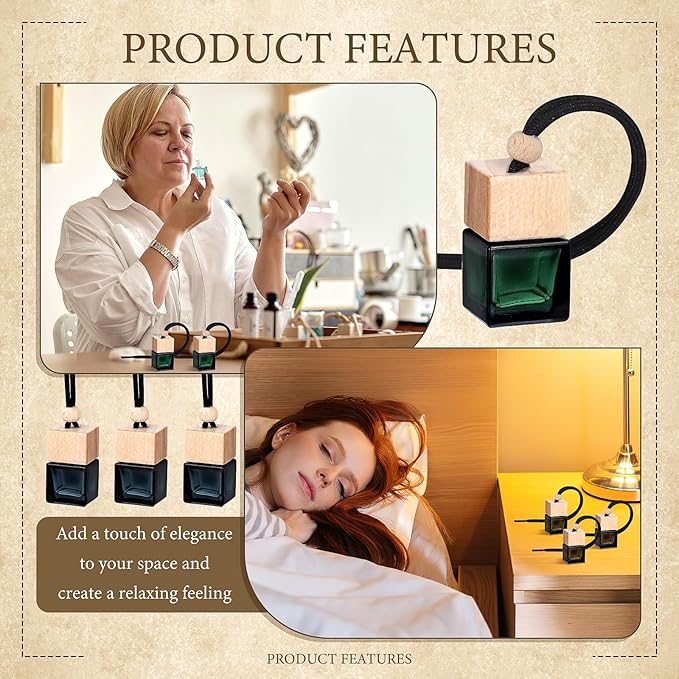 50 Pcs Hanging Car Air Freshener Empty Glass Car Diffuser Bottles Refillable Perfume Bottle Freshener Diffuser Bottle Pendant for Essential Oil Fragrance Aromatherapy Bottle Ornament(Black)