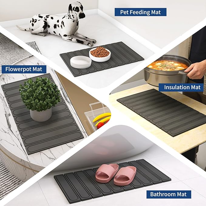Hopegiver Stone Drying Mat for Kitchen Counter 24 x 16 Quick Dry Diatomaceous Earth Dish Drying Mat Super Absorbent Non-Slip &amp Foldable Modern Gray Carve Countertop Mat (GrayCarve24''x16'')