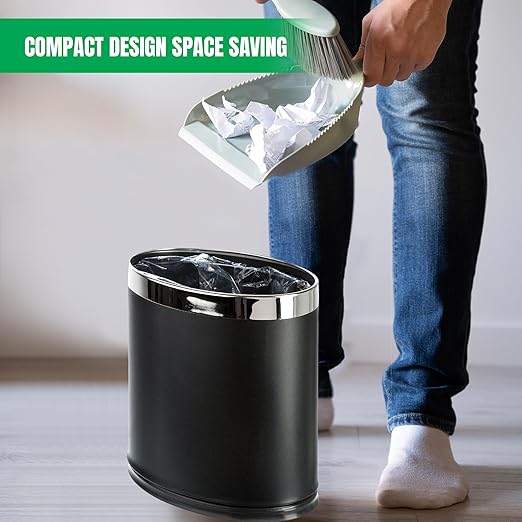 'Invisi-Overlap' Metal Trash Can Open Top Small Office Wastebasket Oval Shape (Black)