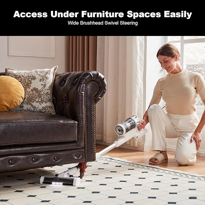 Cordless Vacuum Cleaner - Vacuum Cleaners for Home 45KPA 550W Stick Handheld Portable 60 Mins Runtime Rechargeable Battery Pet Hair Hardwood Floor Vac Household Lightweight Hand Vac V10 White