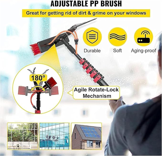 Water Fed Telescopic Window Cleaning Pole 30ft Brush Cleaner for Trucks Conservatory Roof Photovoltaic Panel Roof Cleaning Tools Kit