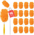 16Pcs Reusable Duster Refill Compatible with Swiffer Hand Duster +3FT Extended Handle +1 Handle 360 Heavy Duty Duster Refills for Cleaning Office Ceiling Fan