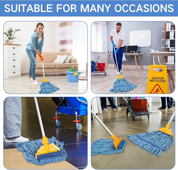Lallisa 2 Pcs Commercial Mop Head Replacement 18 Oz Tube Microfiber Mop Heads for Floor Cleaning Industrial Mop Heads Blue Looped End Wet Mop Head Refill for Home Commercial Industrial Use