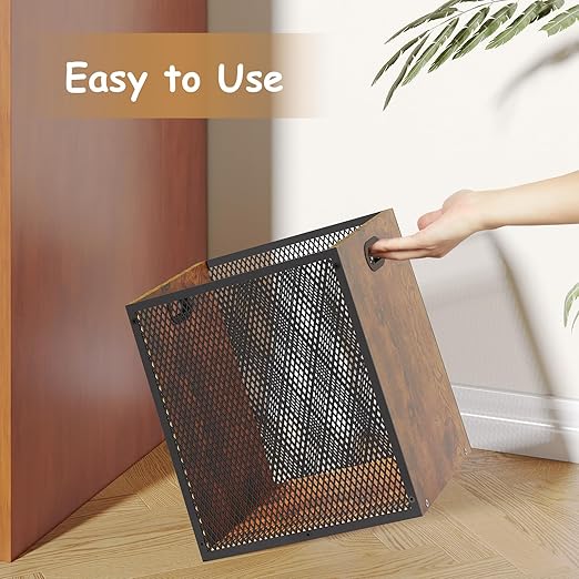 Retro Office Trash Can Iron and Wood Combination Bedroom Garbage Can Rectangular Design Wastebasket with Handle Industrial Style Trash Can for Home Office 11.02 X 7.87 X 11.81 4.5 Gallon (2)