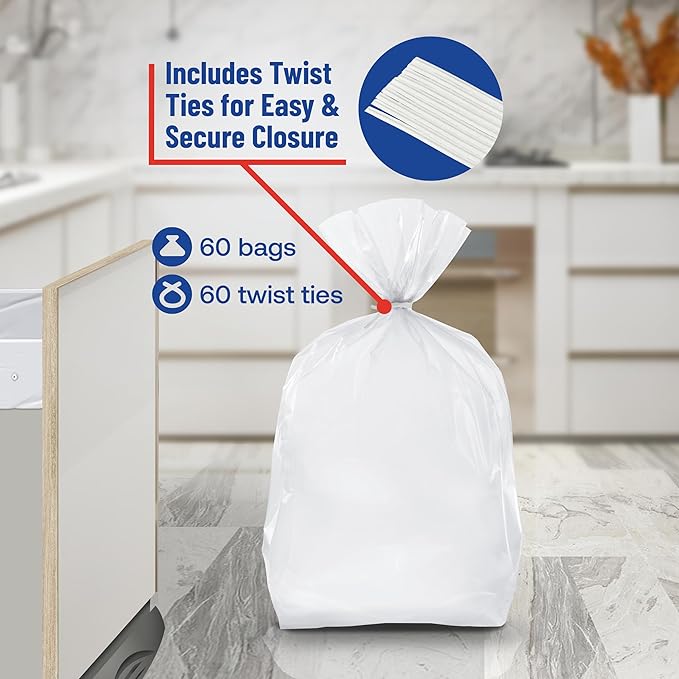 Plastico Compactor Bags for 15” Rectangular Trash Compactors 60 Bags + 60 Twist Ties Heavy Duty 3 Mil Thick Plastic 18 Gallon Pre-Punched Holes for Easy Attachment Strong &amp Flexible Crushing