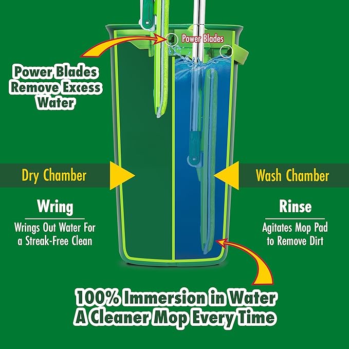 Libman Rinse 'n Wring Mop and Bucket System Microfiber Dry Wet Mop for Floor Cleaning Hardwood Laminate Tile Cleaner Dual Chamber Bucket Design 2 Total Refill Replacement Head Pads
