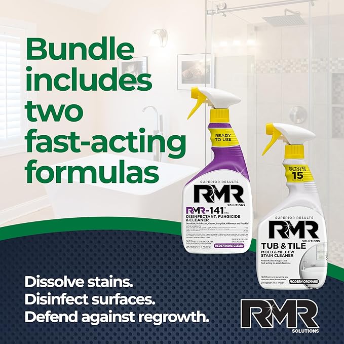 RMR Bathroom Brilliance Bundle – Tub &amp Tile Stain Spray + RMR-141 EPA Registered Mold &amp Mildew Remover 2-Step Bathroom Cleaning &amp Disinfecting System for Showers Sinks Tile Grout 2–32