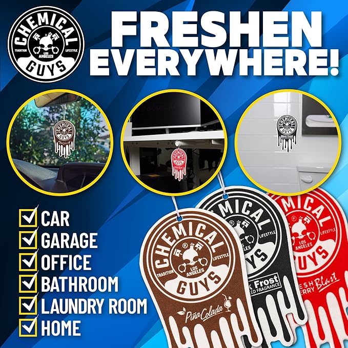 Chemical Guys Car Fresheners Hanging Air Fresheners Variety Scent Pack 12 Pack - for Cars Home Garage Workspace Dorm Room &amp More (4 x 3 Packs Black Frost Cherry Pina Colada)