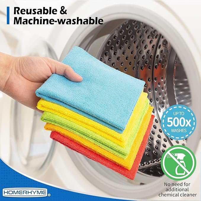 HOMERHYME Microfiber Cleaning Cloth 200 Pack Cleaning Rags Microfiber Towel Bulk Absorbent Lint-Free Wash Cloths All-Purpose Towels for Cars Shop Automotive Garage Home &amp Kitchen