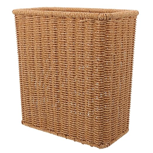 Woven Trash Can Narrow Gap Garbage Bin Simulation Wicker Storage Basket for Bathroom Kitchen Without Lid Compact Wastebasket for Home Organization