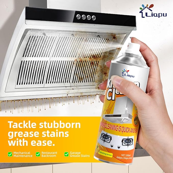 Liapu 3PCS All Purpose Cleaner Heavy Duty Degreaser Cleaner Spray Lemongrass Scent Oven Cleaner Clean Up Kitchen Oil Stains Cleaning Tools For Stove Top &amp Induction Cooktop and Grill