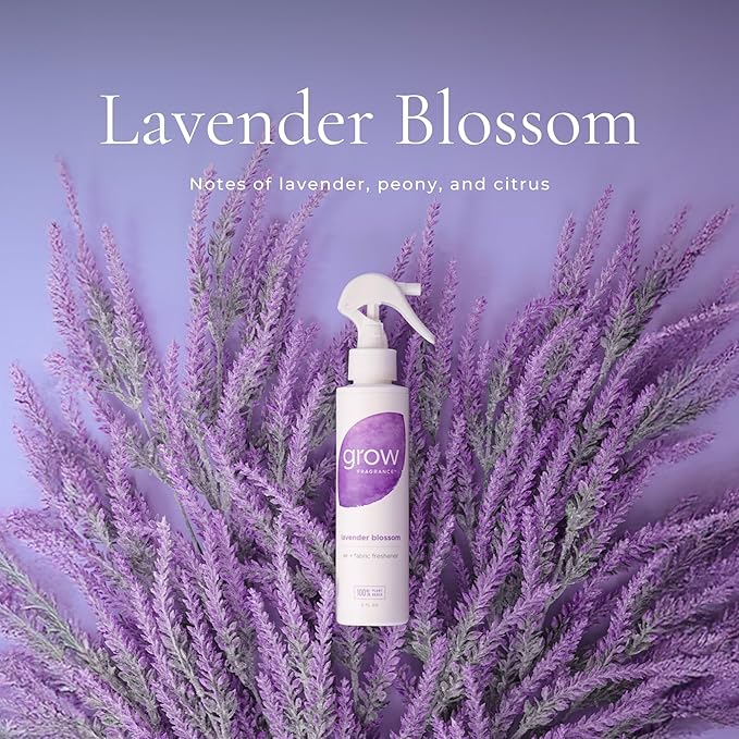 Grow Fragrance Scented Fabric and Room Air Freshener Spray - Certified Non-Toxic 100% Plant-Based Essential Oils - 5 oz (Lavender Blossom 2-Pack)