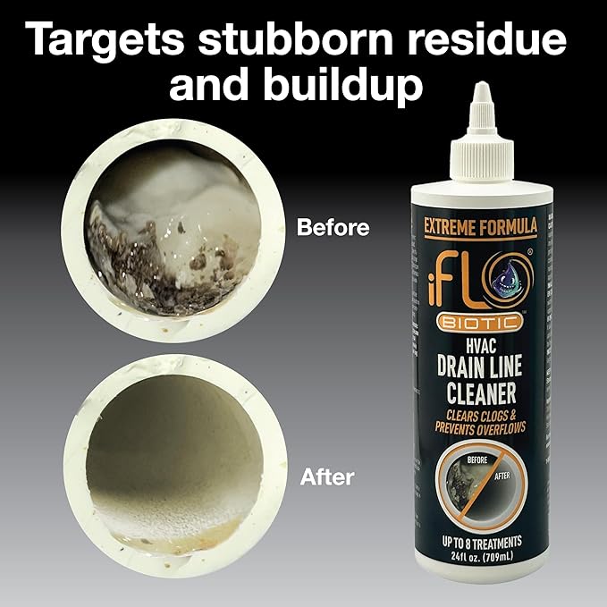 iFLO® Extreme A/C Drain Line Cleaner – Fast-Acting Long-Lasting HVAC System Solution for Tough Clogs &amp Buildup – Professional Liquid Drain Cleaner and Clog Remover 24oz Bottle 1 Pack