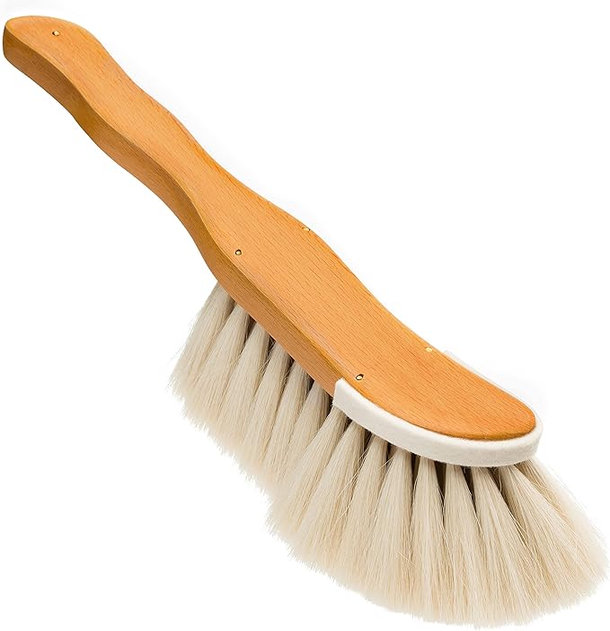 REDECKER S-Shaped Dust Brush with Goat Hair Bristles and Waxed Beechwood Handle Made in Germany - Dust Brush for Books - Goat Hair Dusting Brush