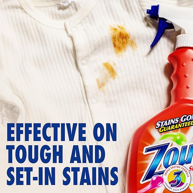 Zout Laundry Stain Remover SprayTriple Enzyme Formula Removes the Toughest StainsMade in the USA22 Ounce Bottles(Pack of 4)
