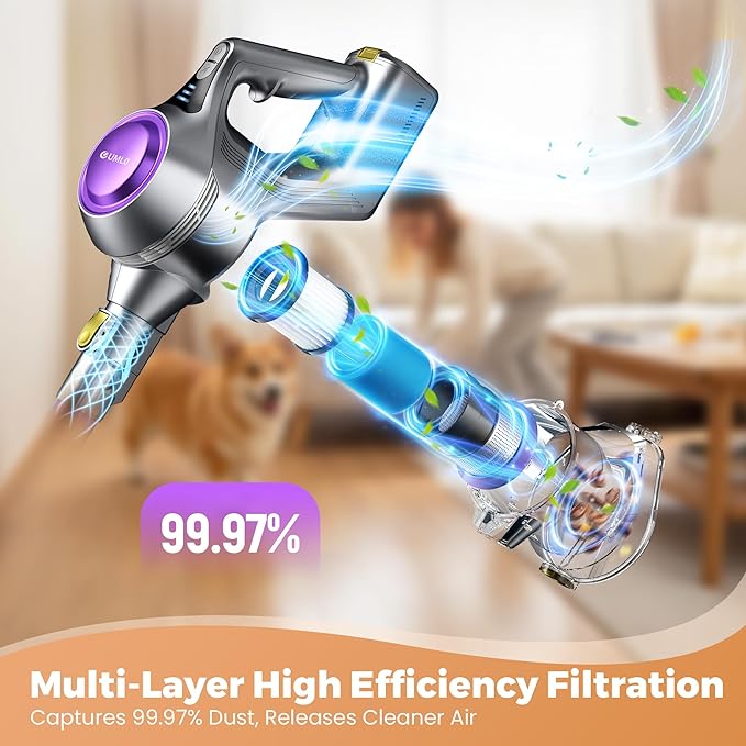 Cordless Vacuum Cleaner 40Kpa Powerful Suction Stick Vacuum Cleaners for Home 45 Mins Runtime 1.6L Dust Box Anti-Tangle 8-in-1 Rechargeable Vacuum for Hardwood FloorCarpetPet Hair (Purple)