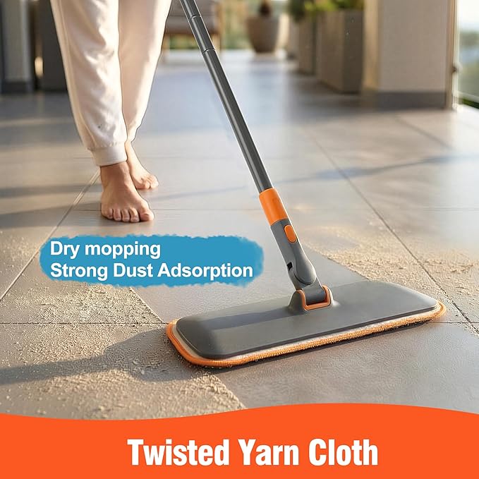 2-in-1 Wet Dry Flat Microfiber Mop for Hardwood Floors-Reusable Washable Pads Telescoping Long Handle Floor Cleaner for Tile Laminate Pet Hair Removal Car Detailing &amp Window Cleaning