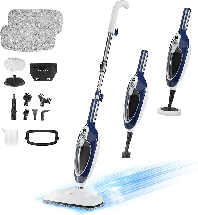 Steam Mop with Detachable Handheld Steamer All-in-one 11 Accessories 23Ft Power Cord3-Level SteamFast Heating MultiPurpose Steam Cleaner for Hard Floor Carpets Furniture Windows Clothes etc.