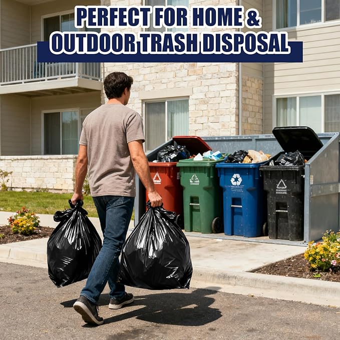 100 Count 95-96 Gallon Heavy Duty Trash Bags Extra Large Black Garbage Can Liners for Construction &amp Outdoor Trash Cans 1.2 Mil Thick 60'' x 71''