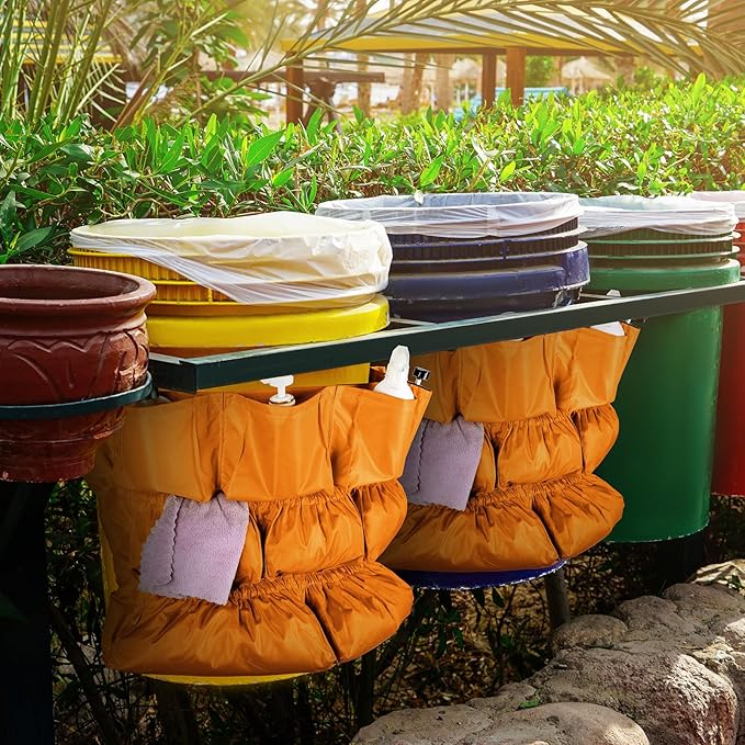 Frienda 4 Pcs Trash Can Caddy Bag Cleaning Caddy Bag for Garbage Bins Trash Holder Cart Garbage Bin Storage Organizer Fits 32-50 Gallon Can Janitorial Storage Cleaning Supplies (Yellow)