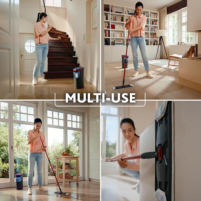 Vileda H2PrO Flat mop System - Revolutionary Clean and Dirty Water Separation - Water-Saving Design - Compact Storage - Ergonomic Handle - Microfibre Power - Can be Used one-Handed