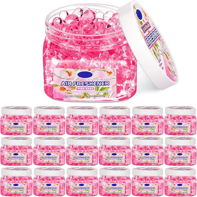 18 Pack Gel Odor Eliminator Beads 8 Ounce Scent Beads Bulk Air Freshener Removing Long Lasting Eliminates Odors for Home Bathrooms Cars Boats Rvs and Pet Areas(Rose)