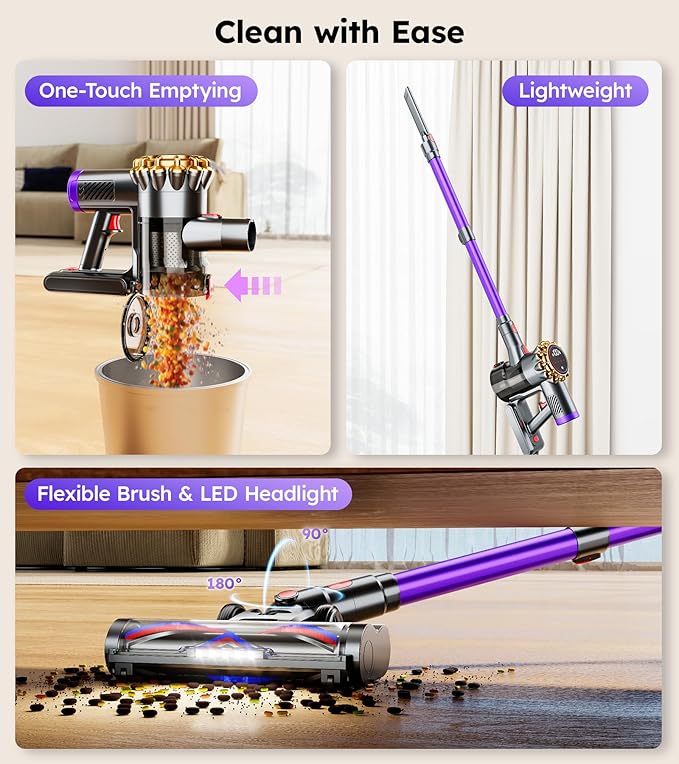 Cordless Vacuum CleanerUpgraded 550W 45KPA 60Mins Vacuum Cleaners for HomeSelf-Standing Stick Vacuum with LED Display8 in 1 Lightweight Anti-tangle Wireless Vacuum for Pet Hair Carpet Hard Floors