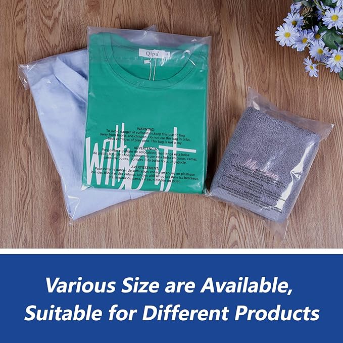 iMailer - 500 Count - 12 x 15 Self Seal 1.6 Mil Clear Plastic Poly Bags with Suffocation Warning for Clothing T-Shirts Pants-Resealable AdhesiveNot Strong