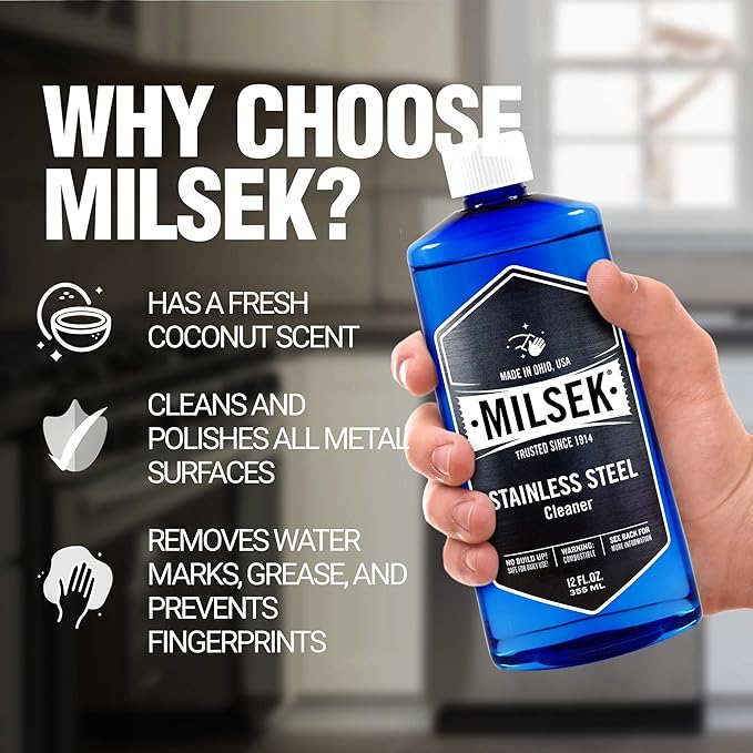 Milsek Stainless Steel Cleaner - Multipurpose Cleaning Supplies for Home and Kitchen Appliances Sink Stovetop Dishwasher Microwaves and Refrigerators - 12 Fl Oz (Pack of 4)
