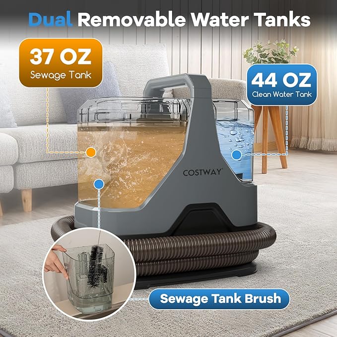 COSTWAY Upholstery Cleaner Machine Portable Spot Cleaner with 15Kpa Powerful Suction 600W Cleaning Machine with Versatile Attachments for Couch Stairs Carpet Pet Messes