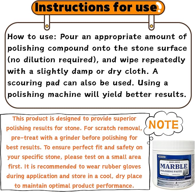 Marble Polishing Paste Granite Cleaner Countertop Marble Polish - Professional Polish Compound for Granite Marble Quartz &amp Stone | Restores Shine Removes Scratches &amp Etch (10.OZ)