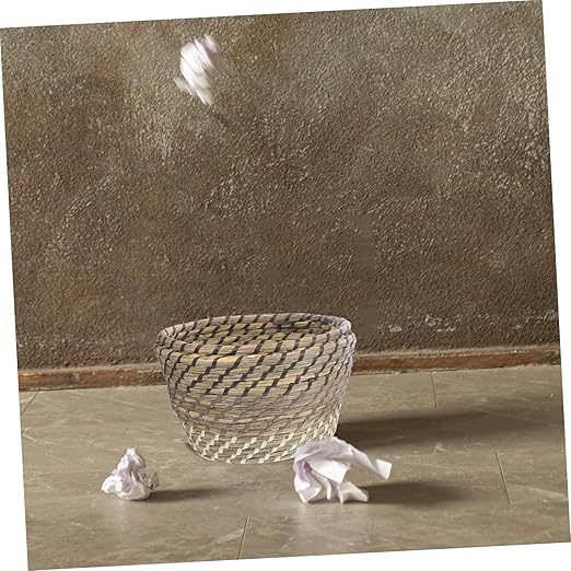 Happyyami Office Waste Basket Under Desk Trash Can Lid Woven Basket Small Trash Can Rustic Design