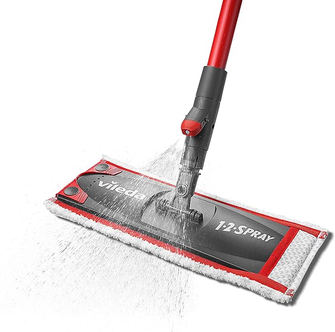 Vileda 1-2 Spray Mop - Microfibre Mop with Built-in Spray Reservoir No Bucket Required Suitable for All Floor Types