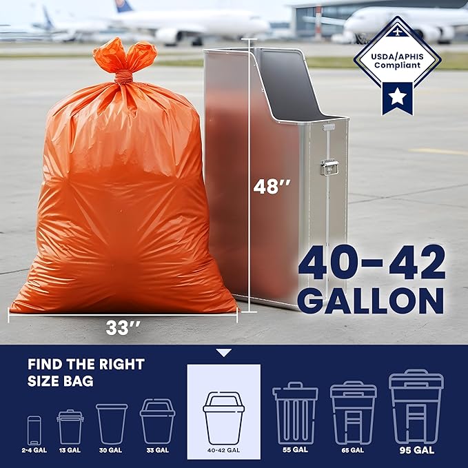 Plasticplace 42 Gallon Trash Bags |3.0 Mil | Orange Heavy Duty Contractor Trash Bags | 33 x 48 50 Count (Pack of 1)