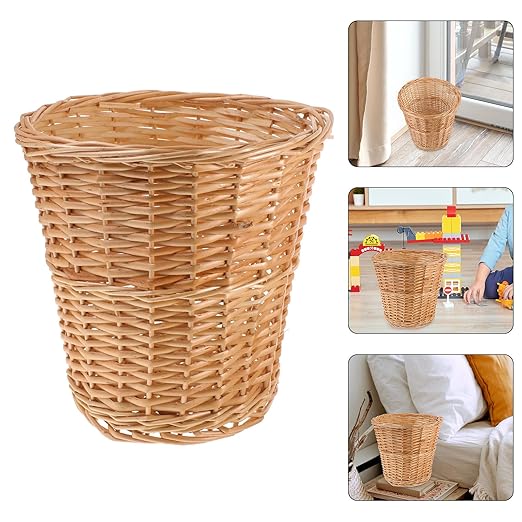 BESPORTBLE Wicker Wastebasket Woven Trash Basket Natural Rattan Material Bathroom Office Home Storage Decorative Waste Bin
