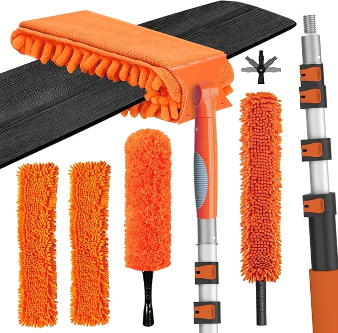 36FT Reach Ceiling Fan Cleaner Duster Fan Blade Cleaner Kit with 7-30FT Extension Pole Microfiber Duster &amp Replaceable Cleaning Cloth for Blades Ceiling Furniture