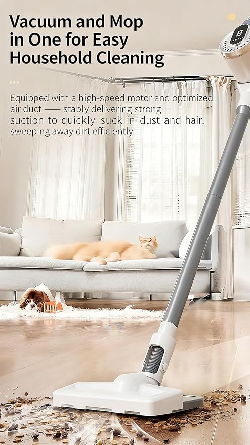 Wireless Vacuum Cleaner with Anti-Entanglement Design Rechargeable Lightweight and Suitable for Carpets Hard Floors and Other scenarios (White)