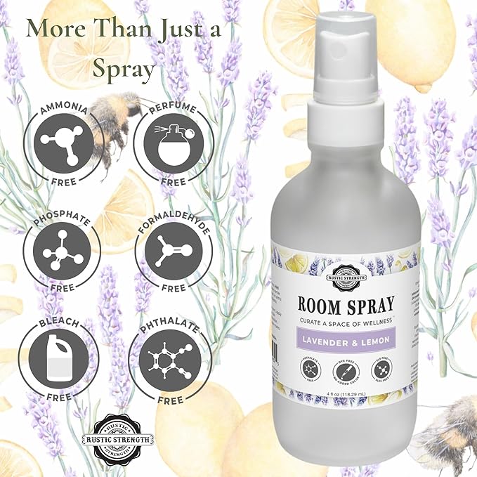 Rustic Strength Room Spray with Lavender and Lemon Essential Oils 4 Fl Oz